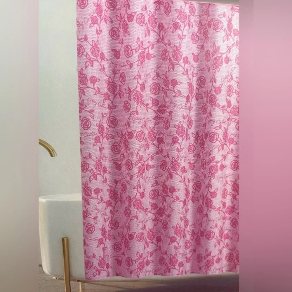 13-pc Juicy Couture Pink White Lacey Roses Shower Curtain 70x72 Hooks JC NEW NWT